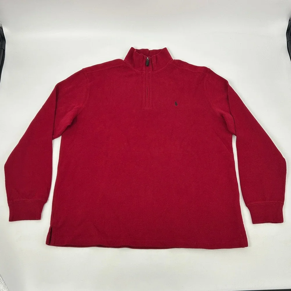 Polo Ralph Lauren Sweater Pullover Mens XL Red Long Sleeve 1/4 Zip Mock Neck NEW